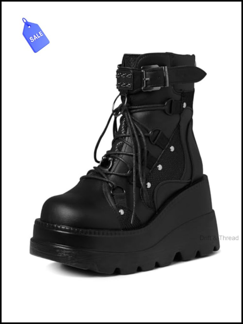 Goth Platform Boots Women Chunky Wedge Heel Ankle Bootie PU Leather